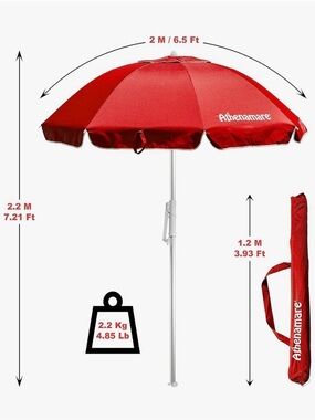 Athenamare Red Beach Umbrella with White Logo